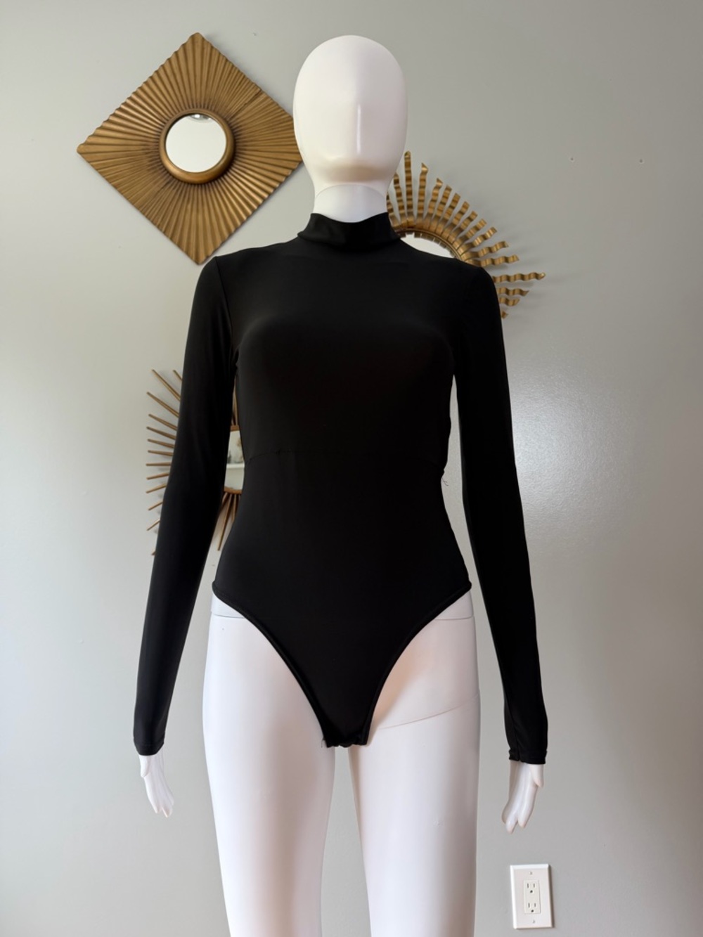 Nasty Gal Black Long Sleeve Mock Neck Bodysuit
